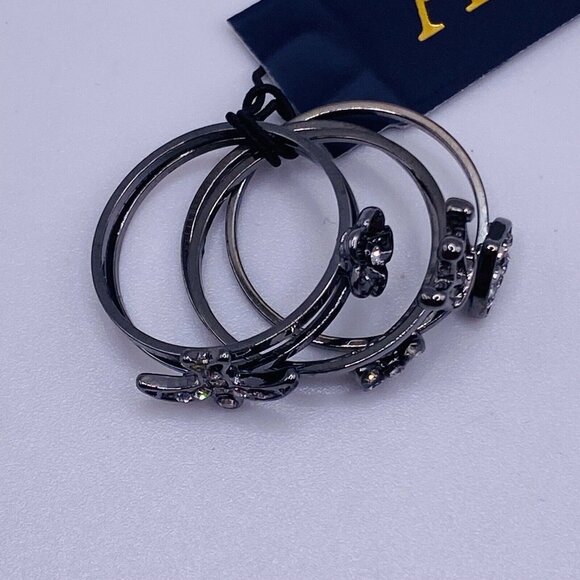 Aura Black Rhinestone Metal Rings 6 New Heart Bird Flower Stackable - Picture 4 of 6